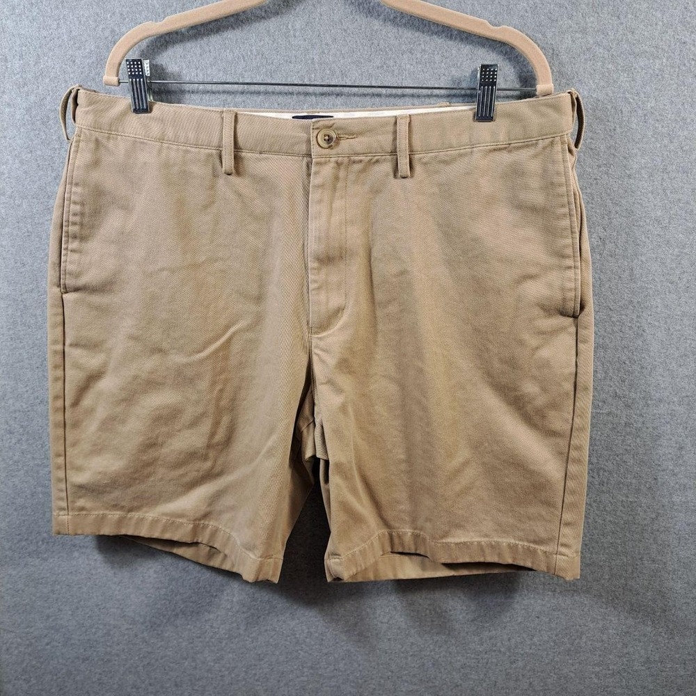 Lands End Shorts Mens 36 Traditional Fit Khaki Chino 100% Cotton Flat Front